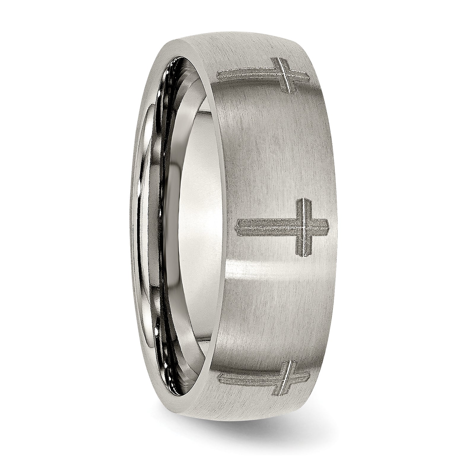 Titanium Brushed Cross Laser Design 8mm Band