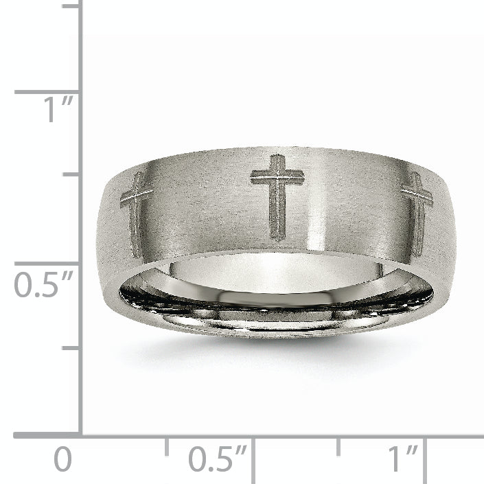 Titanium Brushed Cross Laser Design 8mm Band