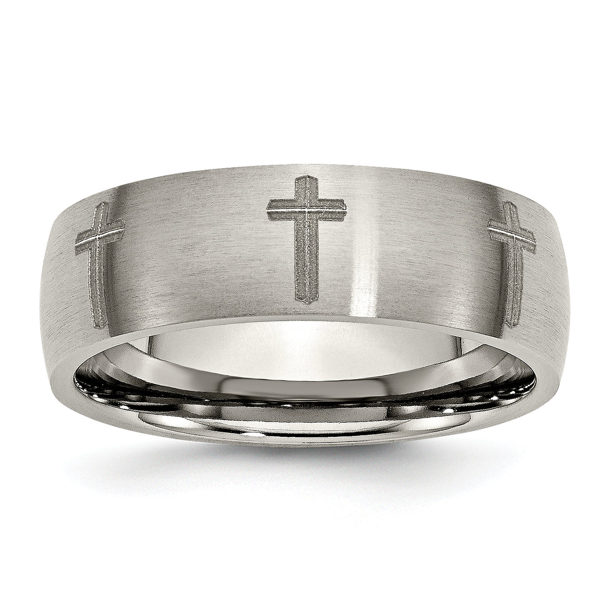 Titanium Brushed Cross Laser Design 8mm Band