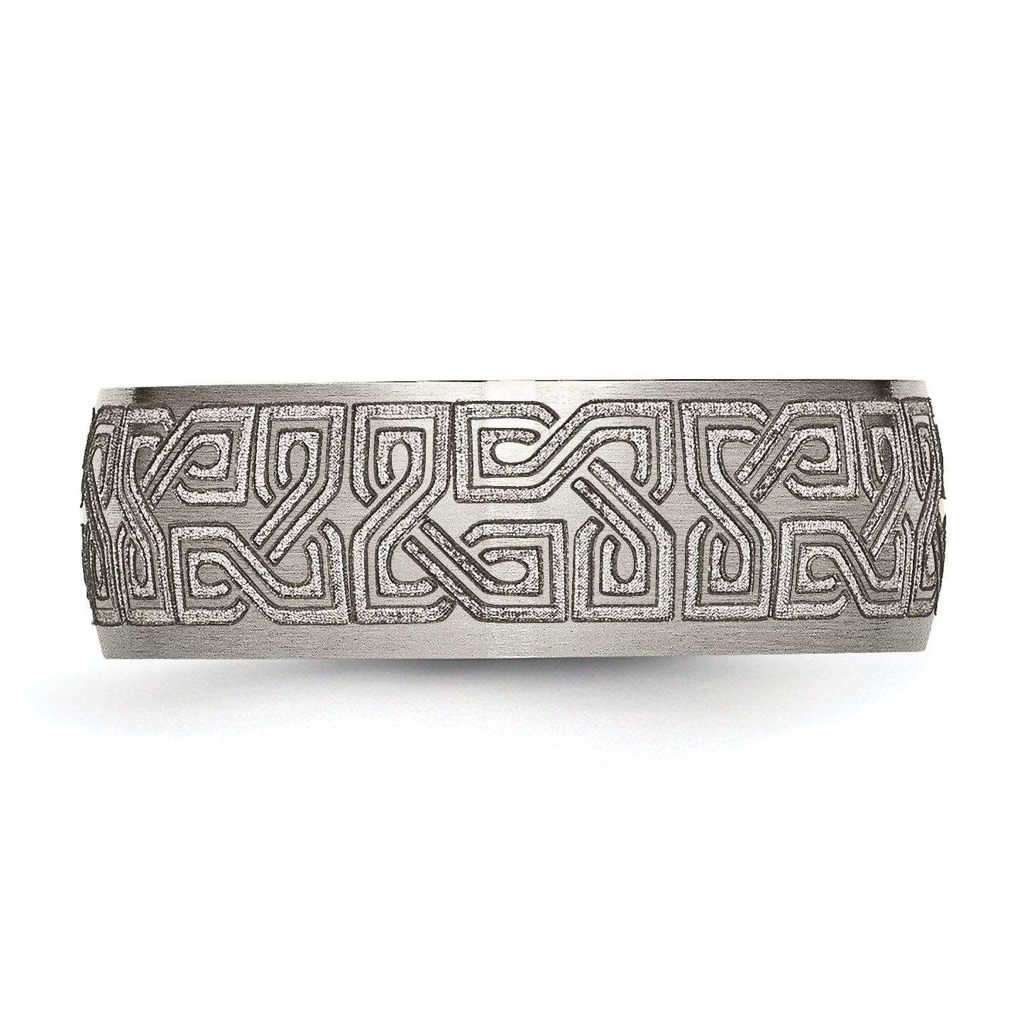 Titanium Brushed Greek Key Laser Design 8mm Band