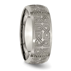 Titanium Brushed Greek Key Laser Design 8mm Band