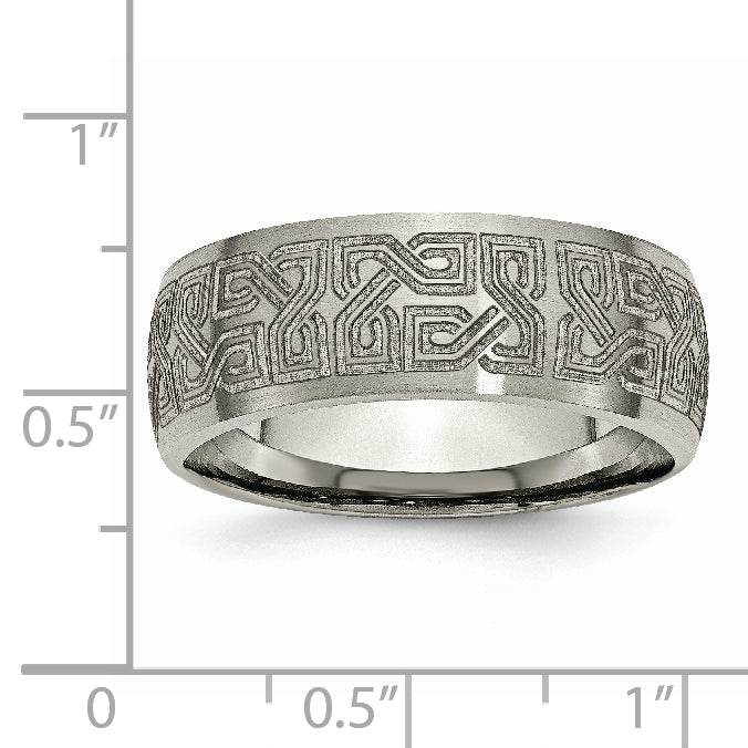 Titanium Brushed Greek Key Laser Design 8mm Band