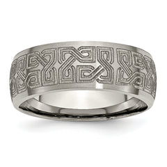 Titanium Brushed Greek Key Laser Design 8mm Band