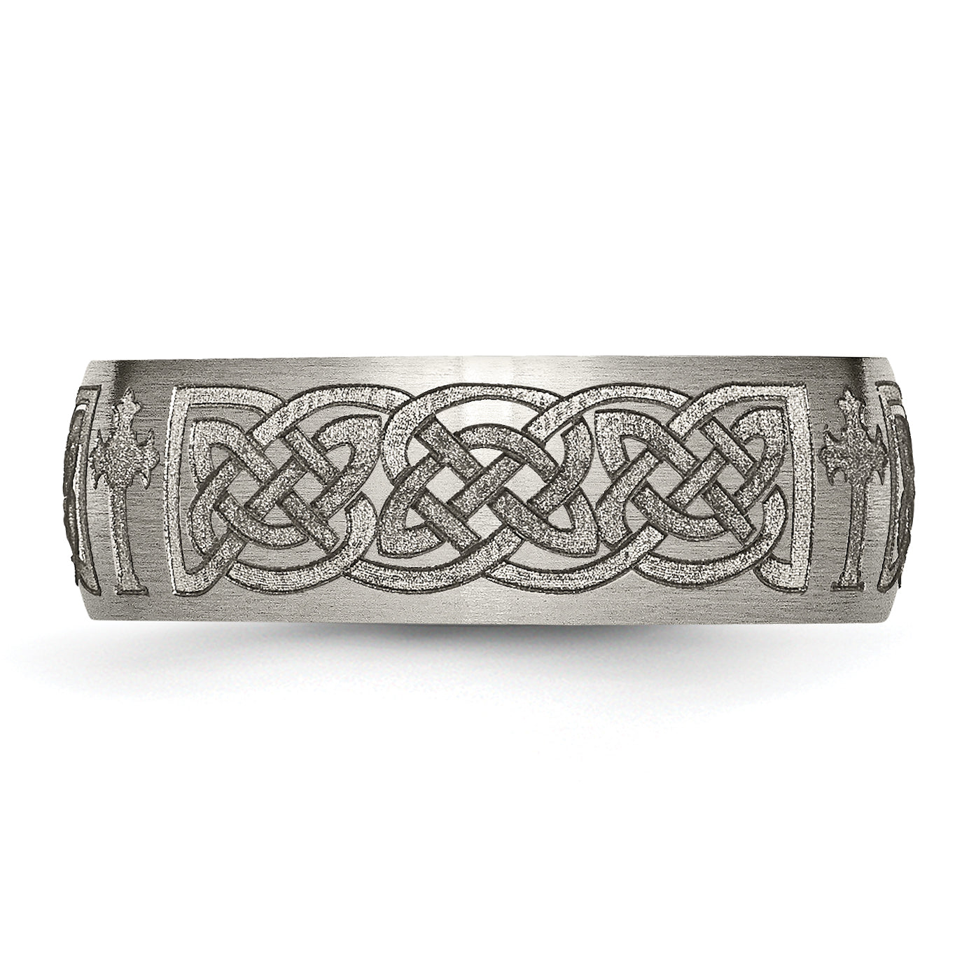 Titanium Celtic Cross Wedding Band with Engravable Brushed Finish