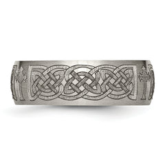 Titanium Brushed Celtic Cross Laser Design 8mm Band