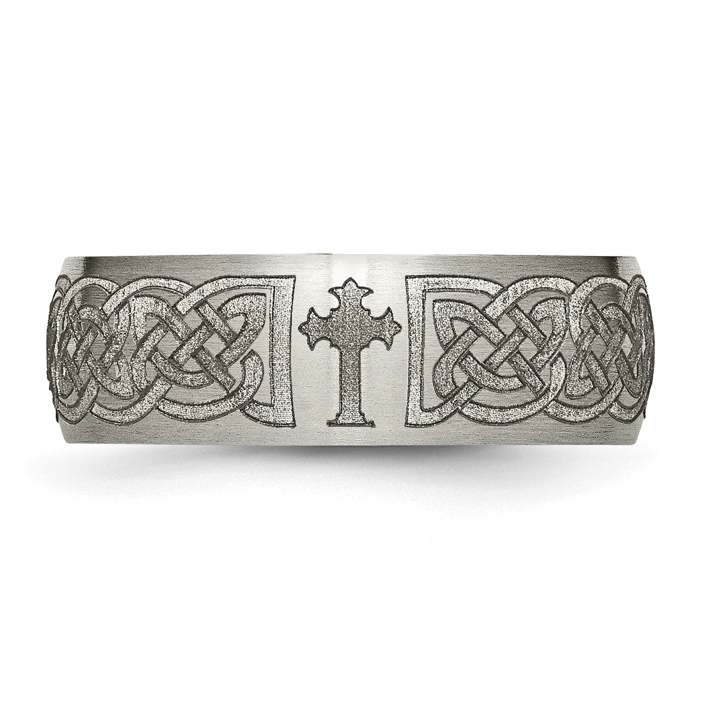 Titanium Celtic Cross Wedding Band with Engravable Brushed Finish