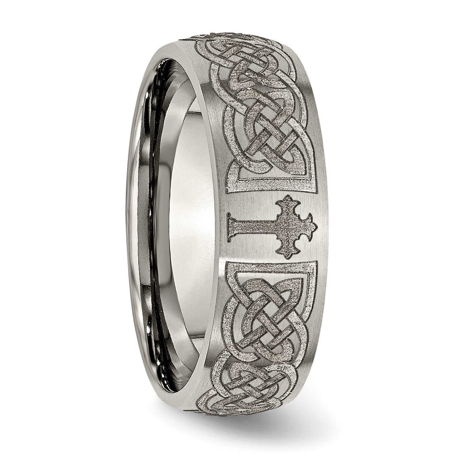 Titanium Celtic Cross Wedding Band with Engravable Brushed Finish