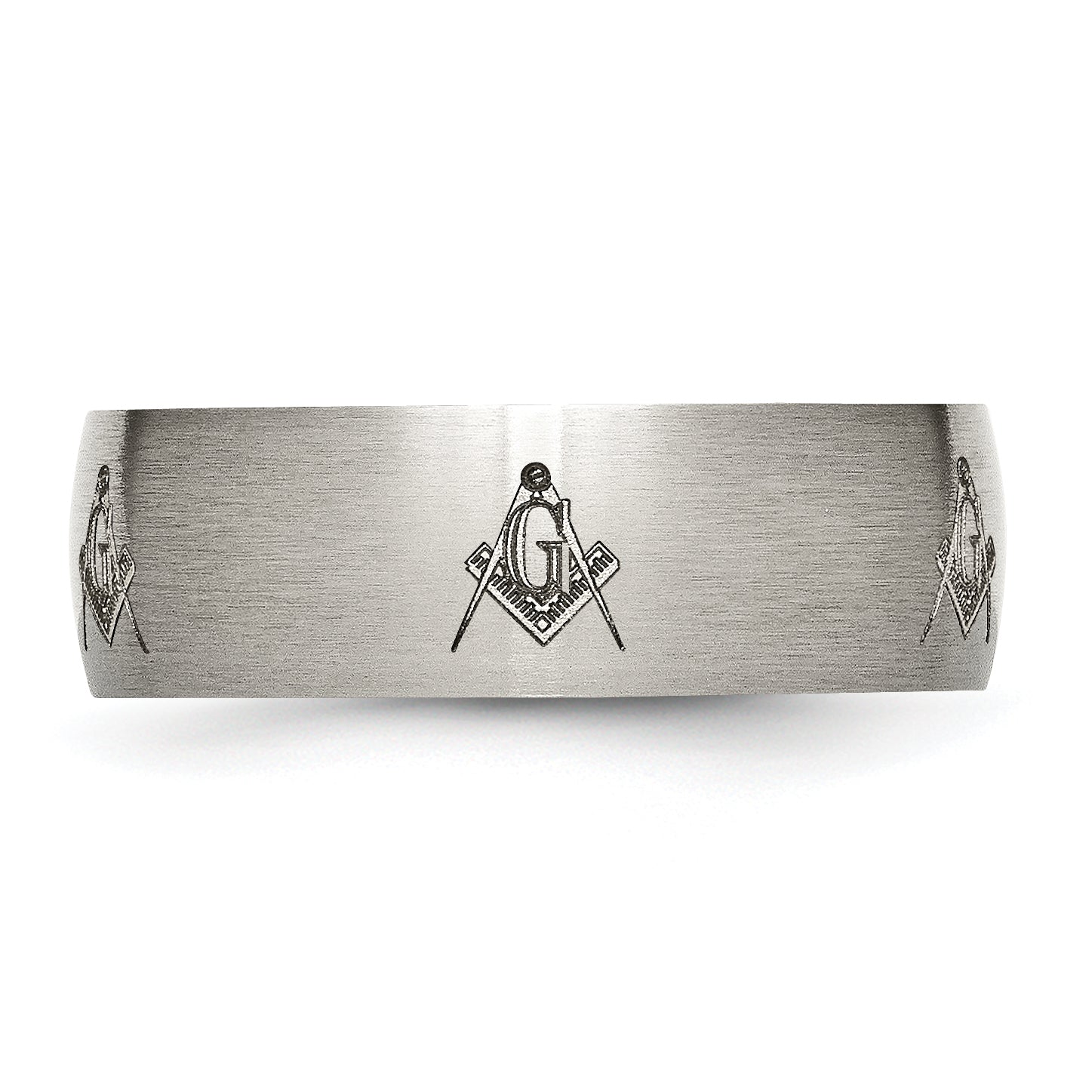 Titanium Masonic Wedding Band with Brushed Laser Design, Unisex 8mm