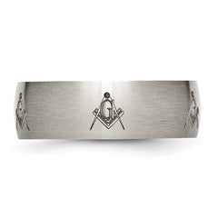 Titanium Brushed Masonic Laser Design 8mm Band