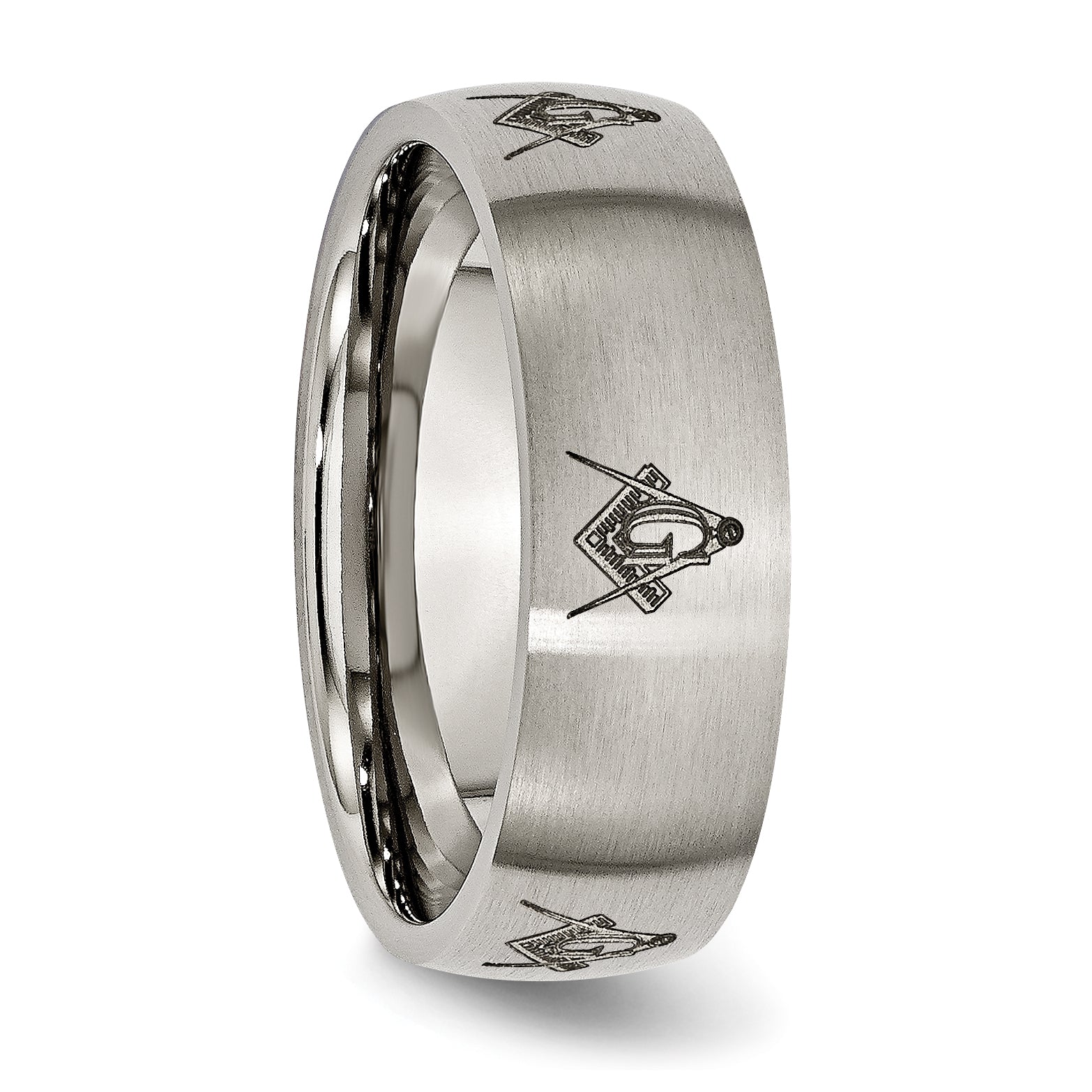 Titanium Brushed Masonic Laser Design 8mm Band