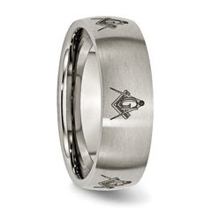 Titanium Masonic Wedding Band with Brushed Laser Design, Unisex 8mm