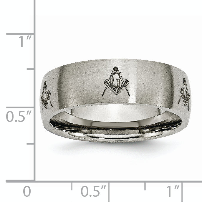 Titanium Brushed Masonic Laser Design 8mm Band