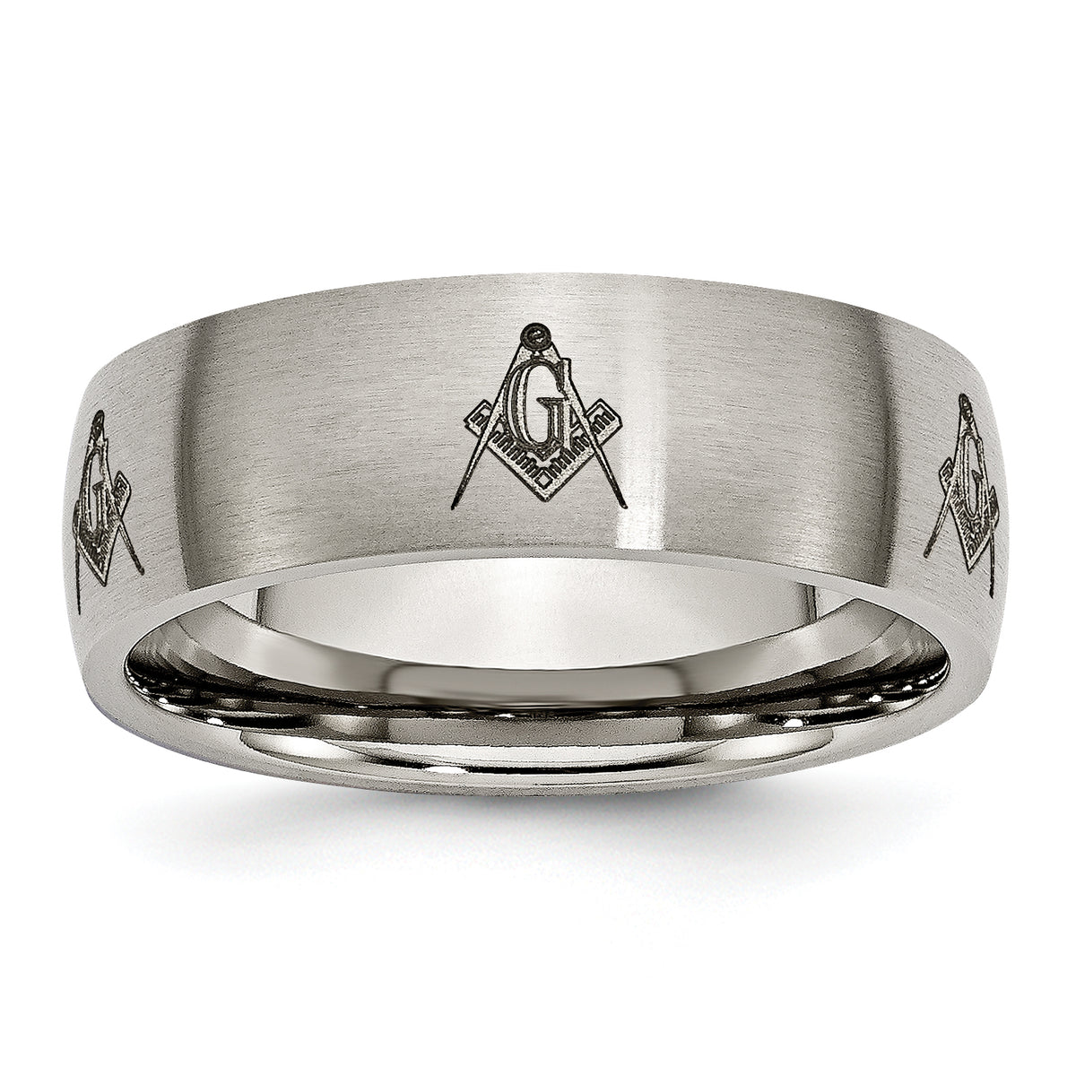 Titanium Brushed Masonic Laser Design 8mm Band