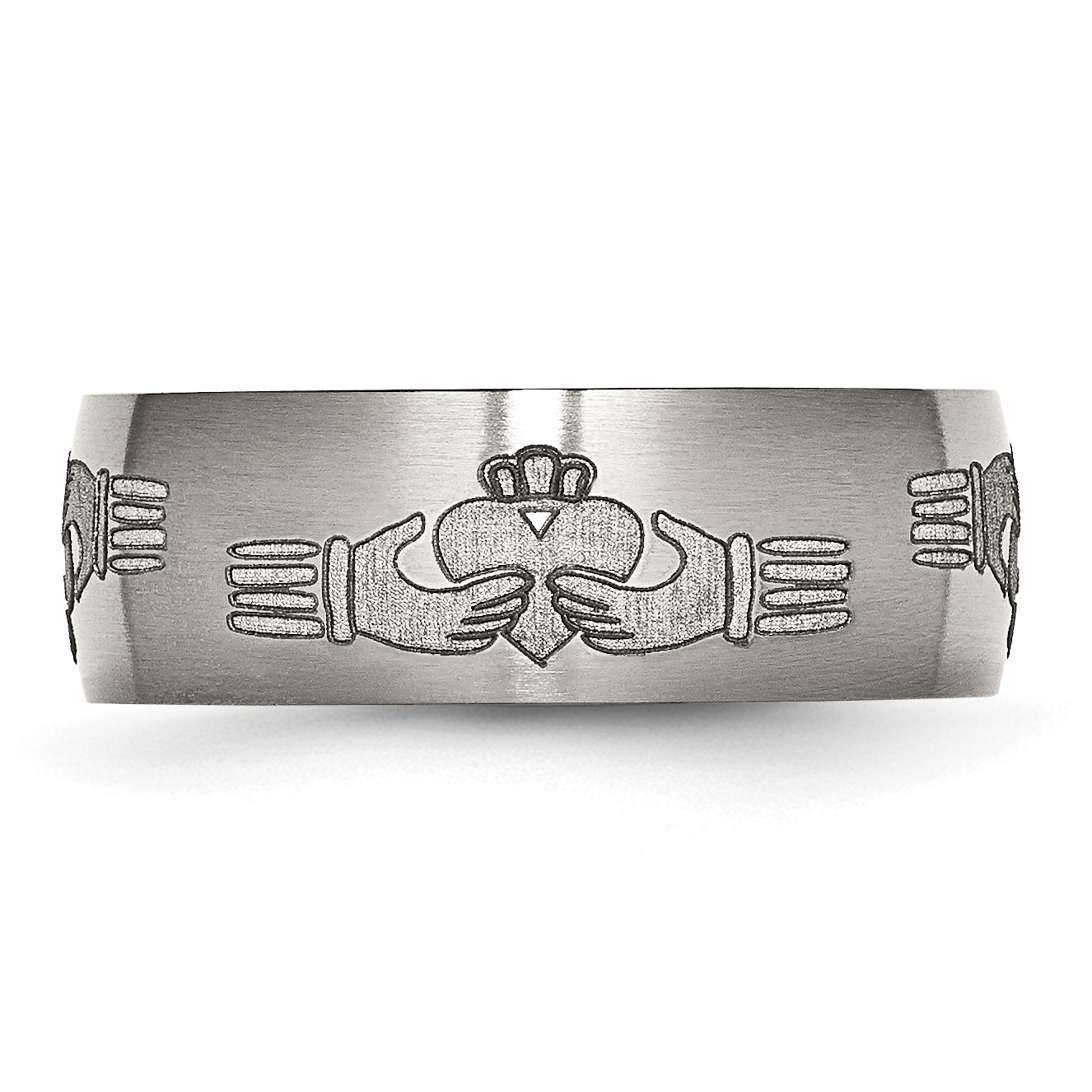 Titanium Brushed Claddagh Laser Design 8mm Band