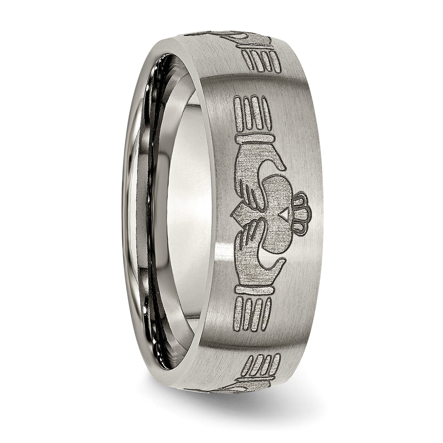 Titanium Claddagh Wedding Band with Laser Design and Engraving Option