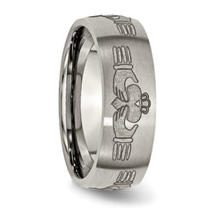 Titanium Brushed Claddagh Laser Design 8mm Band