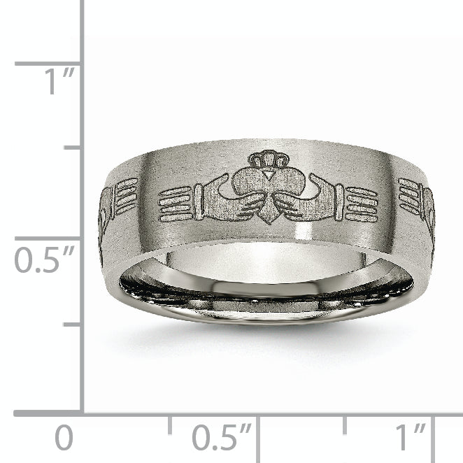 Titanium Brushed Claddagh Laser Design 8mm Band