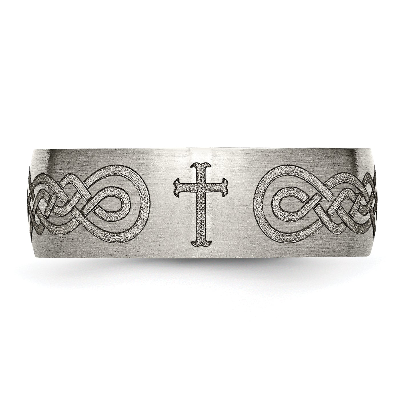 Titanium Brushed Cross Laser Design 8mm Band