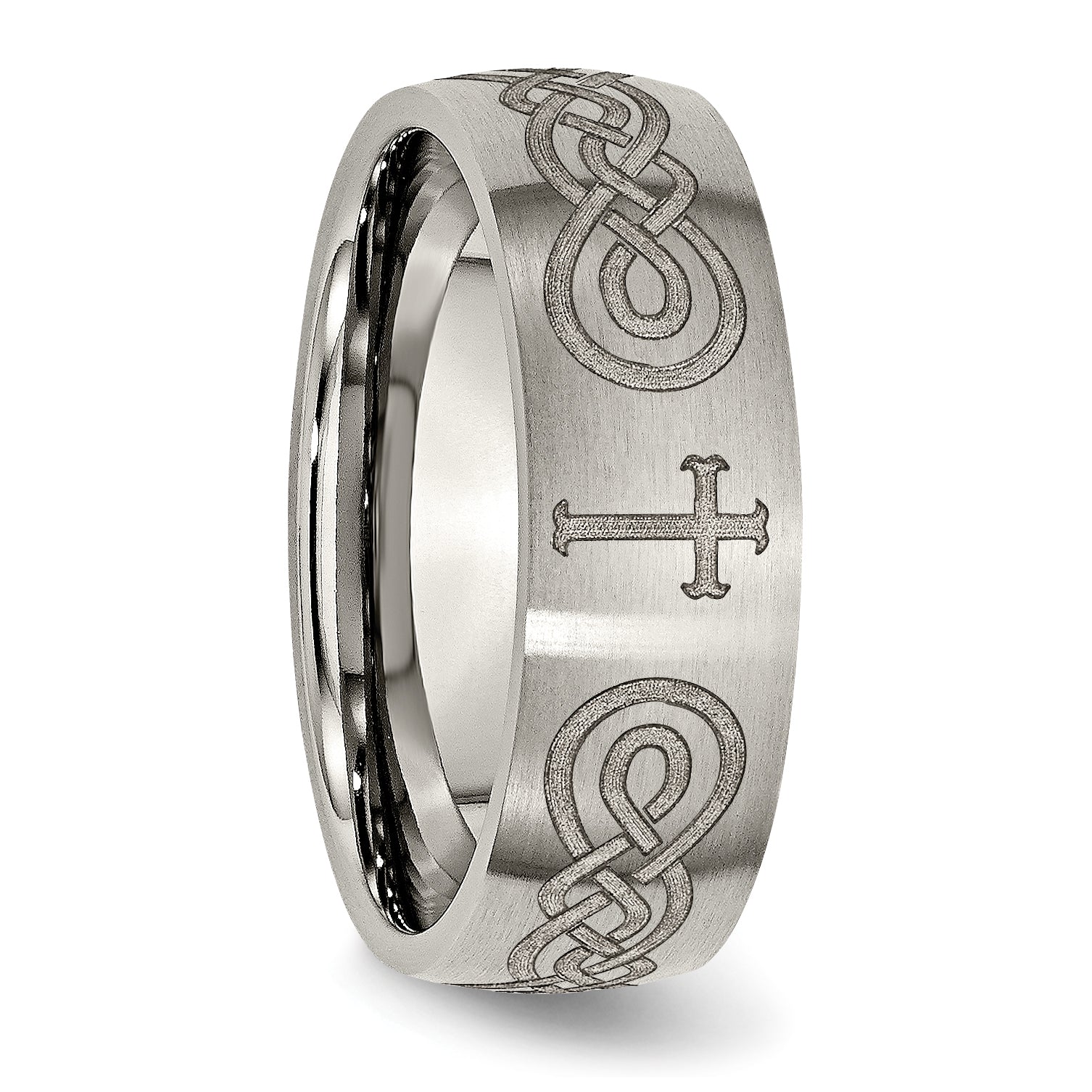 Titanium Brushed Cross Laser Design 8mm Band