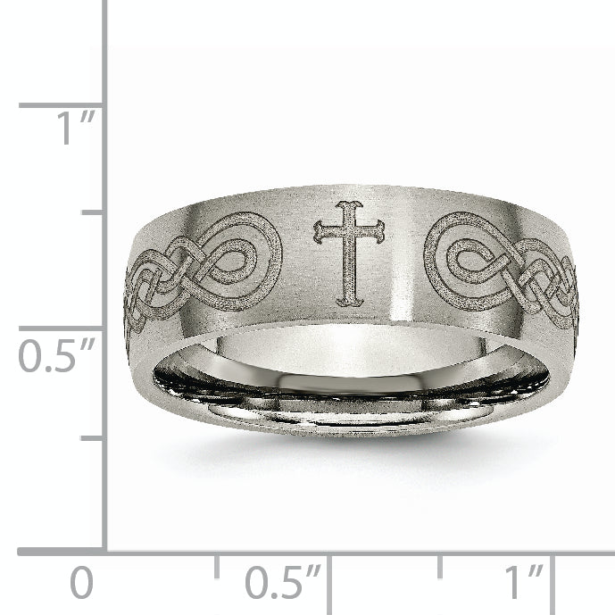 Titanium Brushed Cross Laser Design 8mm Band