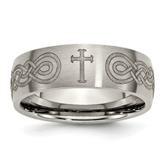 Titanium Brushed Cross Laser Design 8mm Band