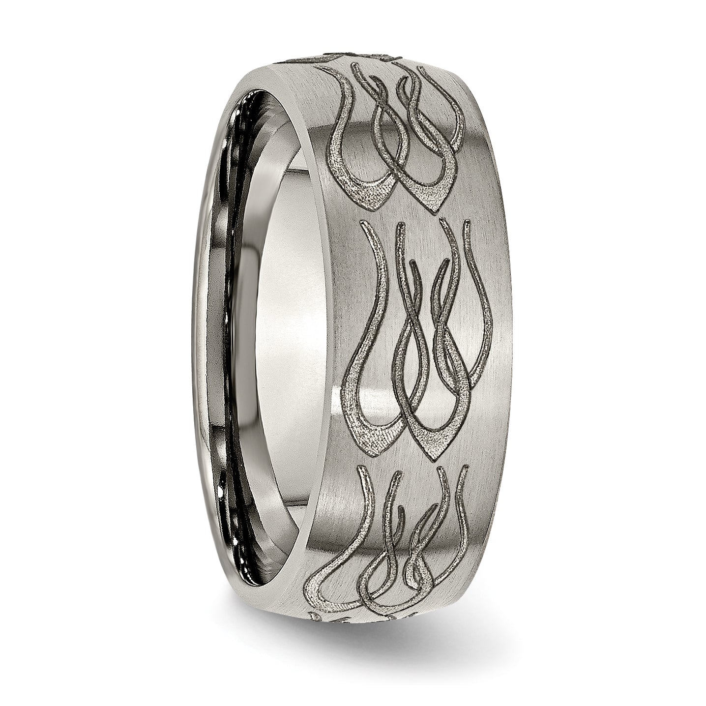 Titanium Brushed Flame Laser Design 8mm Band