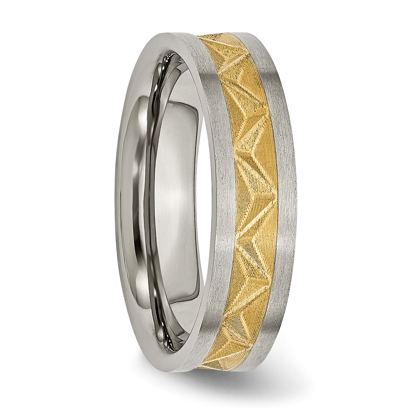 Titanium Brushed Yellow IP Wedding Band with Engravable Elegant Design