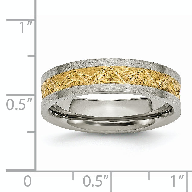 Titanium Brushed Yellow IP Wedding Band with Engravable Elegant Design