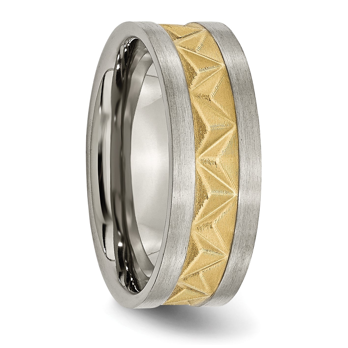 Titanium Men's Wedding Band with Gold-Tone Brushed Finish, Engravable