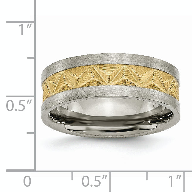 Titanium Men's Wedding Band with Gold-Tone Brushed Finish, Engravable