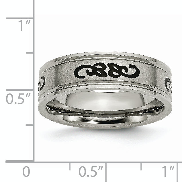 Titanium Brushed with Black Rubber Design 7mm Ridged Edge Band