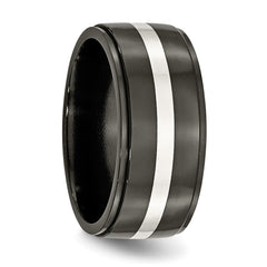 Titanium Black Ti with Sterling Silver Inlay Polished 10mm Band