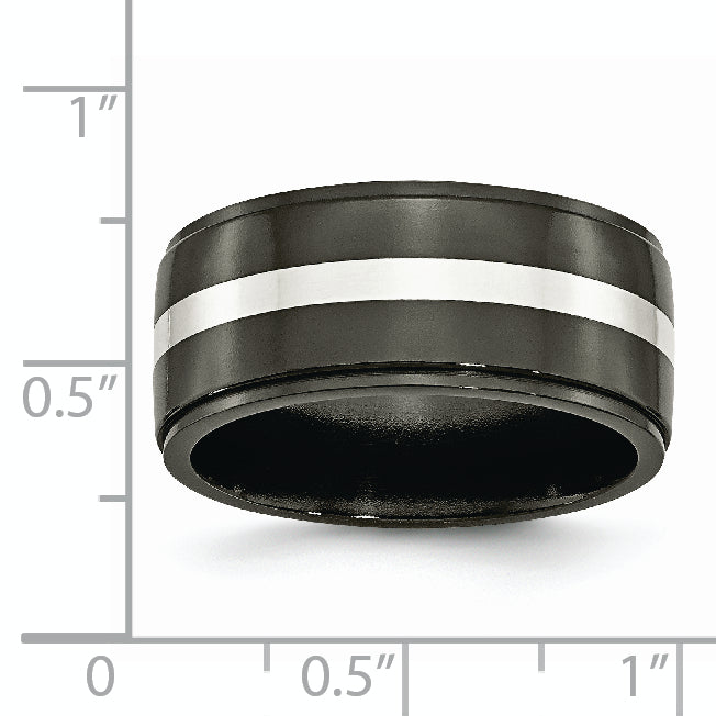 Titanium Black Ti with Sterling Silver Inlay Polished 10mm Band