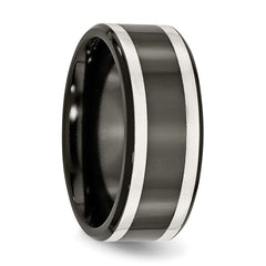 Titanium Black Ti with Sterling Silver Inlay Polished 9mm Flat Band