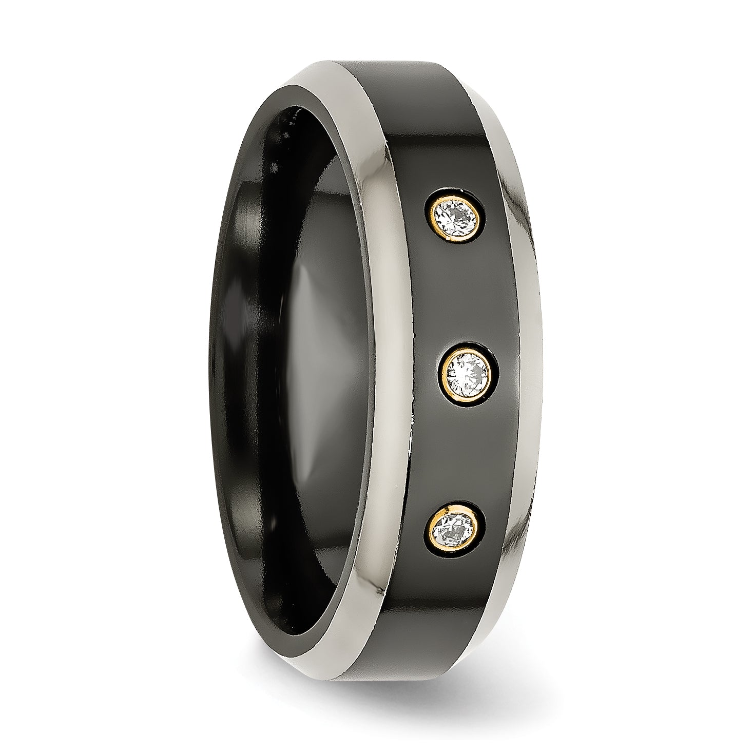 Titanium Black 14K Inlay Unisex Wedding Band with Diamonds