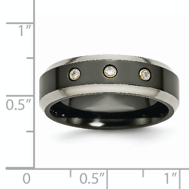 Titanium Black 14K Inlay Unisex Wedding Band with Diamonds