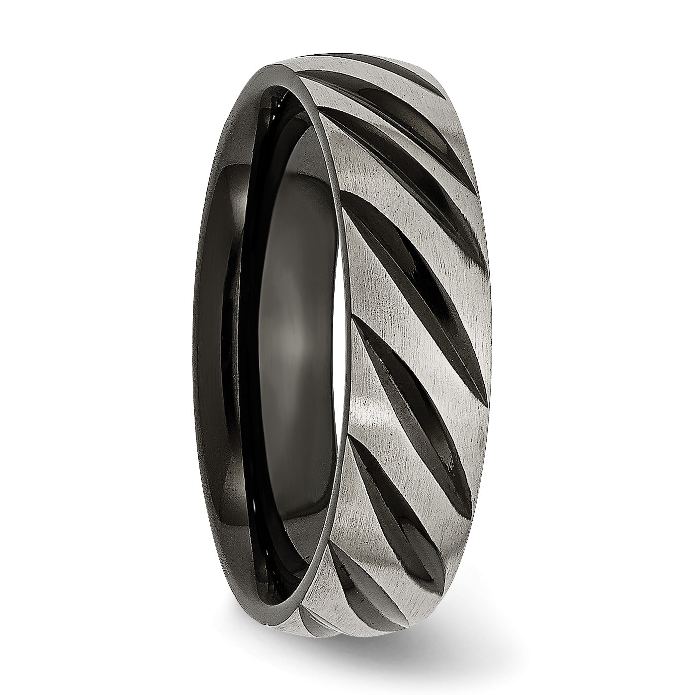 Titanium Black IP-Plated Grooved Wedding Band with Polished & Brushed Finish