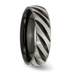 Titanium Black IP-Plated Grooved Wedding Band with Polished & Brushed Finish