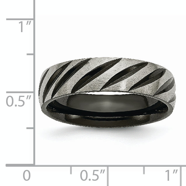 Titanium Black IP-Plated Grooved Wedding Band with Polished & Brushed Finish