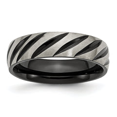 Titanium Brushed and Polished Black IP-plated 6mm Grooved Band