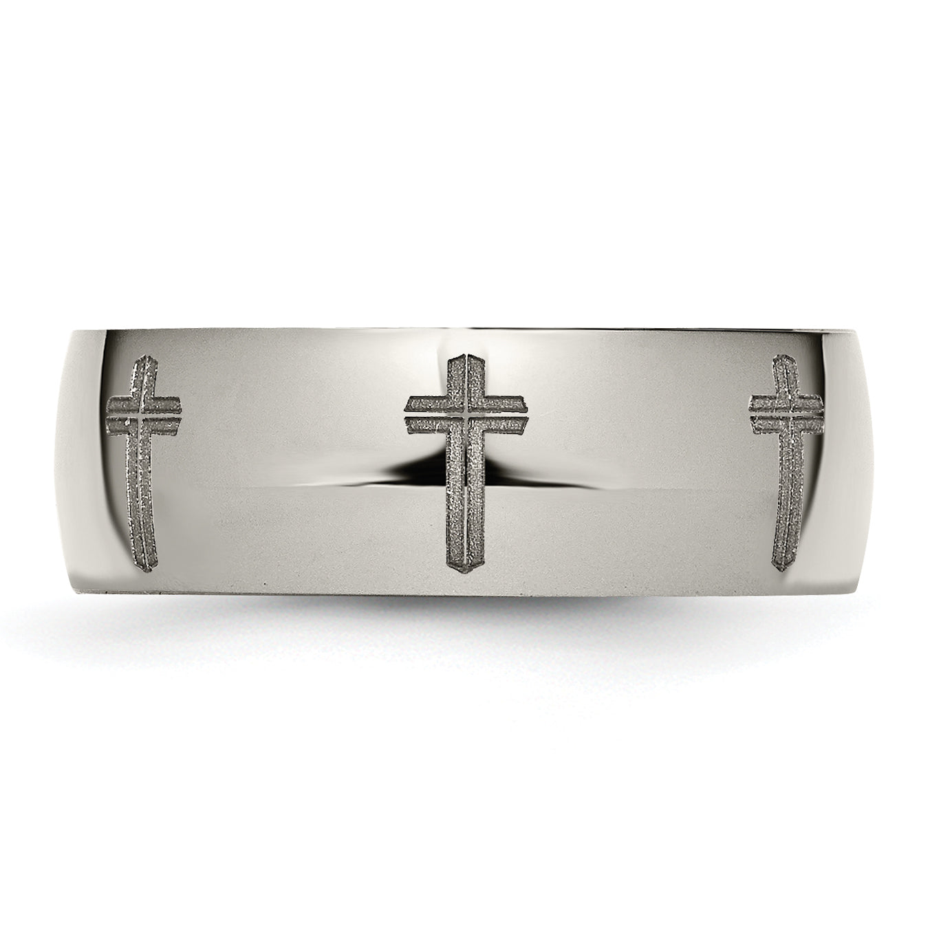 Titanium Polished Cross Laser Design 8mm Band