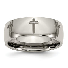 Titanium Polished Cross Laser Design 8mm Band