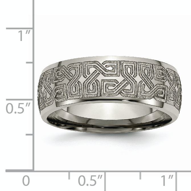 Titanium Polished Greek Key Laser Design 8mm Band