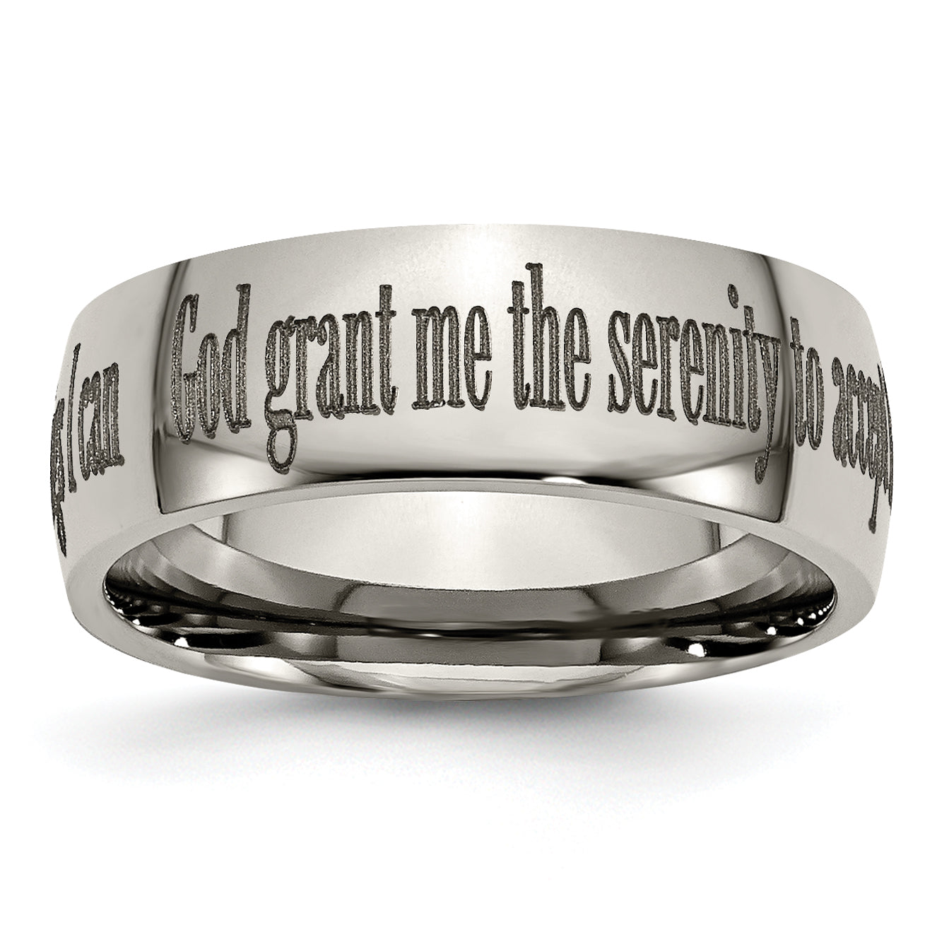 Titanium Polished Serenity Prayer Laser Design 8mm Band