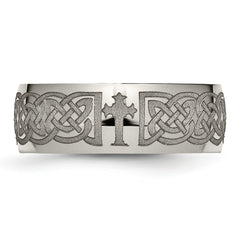 Titanium Celtic Cross Laser Wedding Band Unisex Polished Engravable 8mm