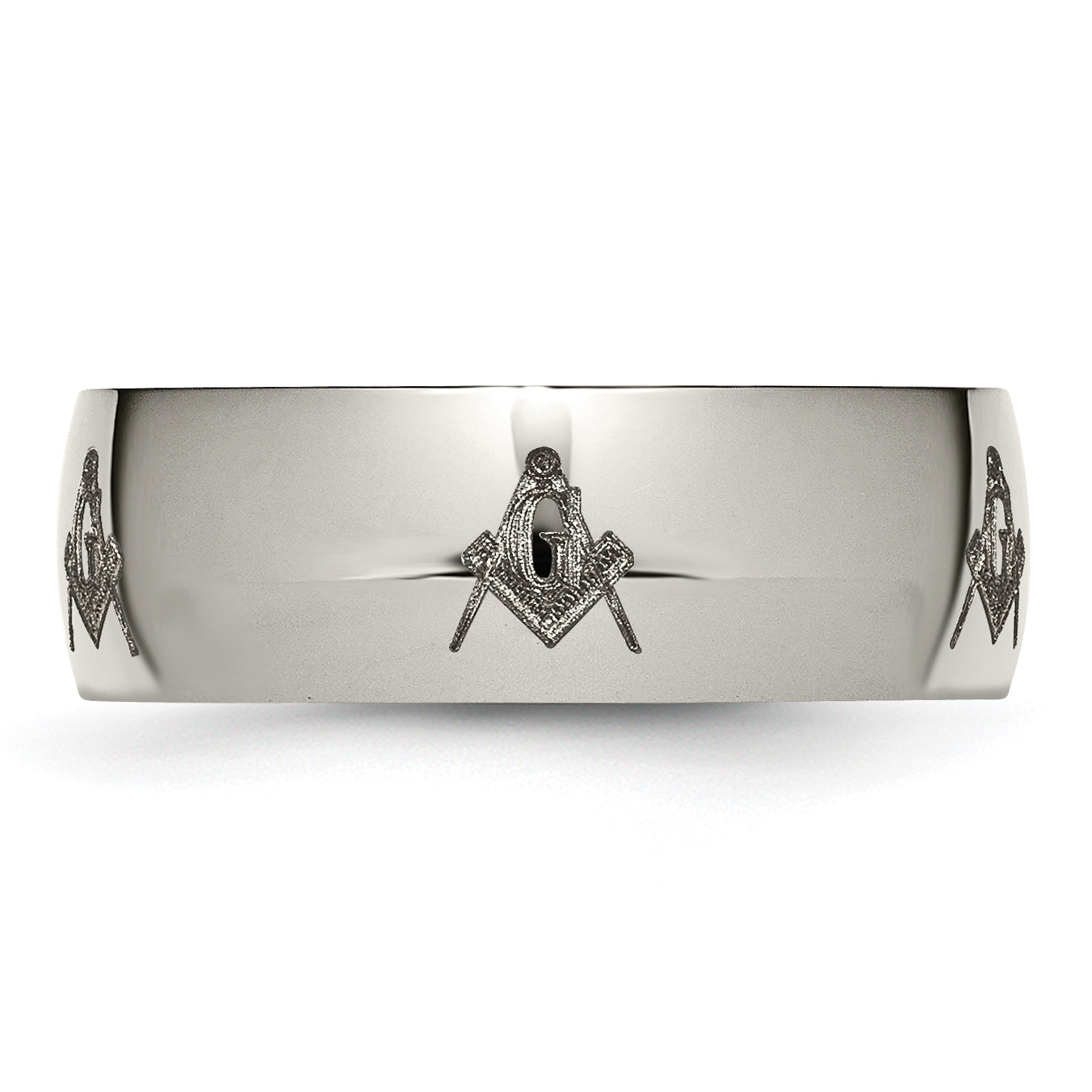 Titanium Polished Masonic Laser Design 8mm Band