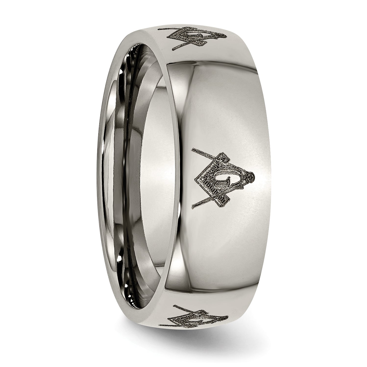 Titanium Polished Masonic Laser Design 8mm Band