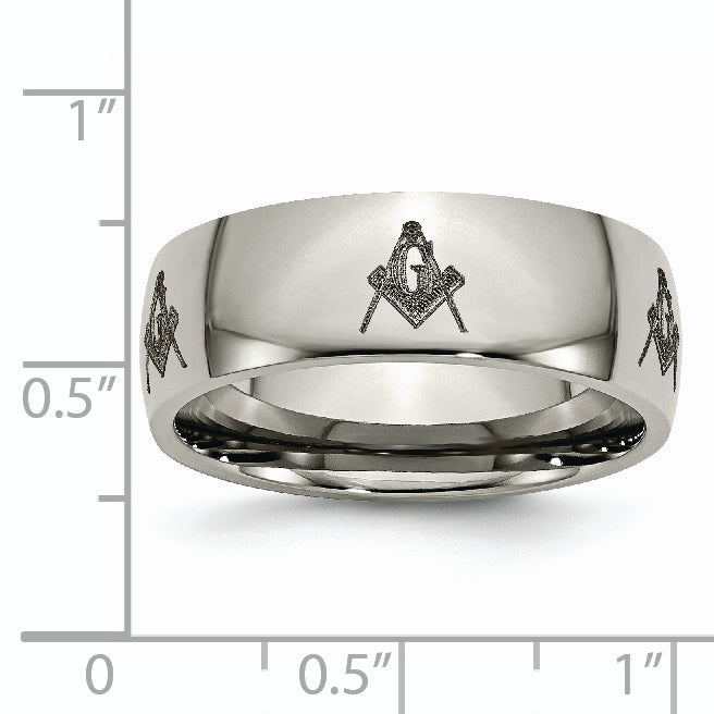 Titanium Polished Masonic Laser Design 8mm Band