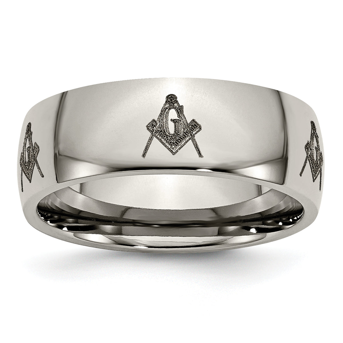 Titanium Polished Masonic Laser Design 8mm Band