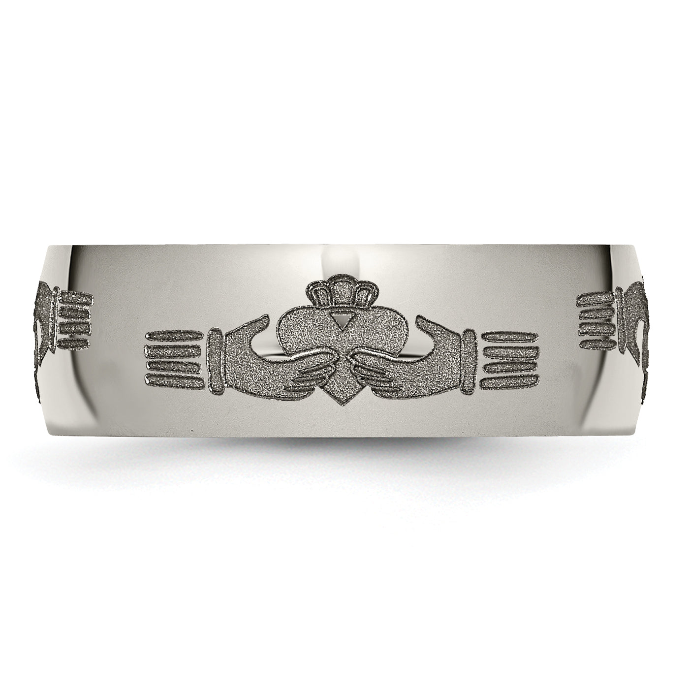 Titanium Polished Claddagh Laser Design 8mm Band